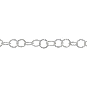 Sterling Silver 5.0mm Width / Length, Flat Hammered Circle Chain. Price per: 1 Foot.