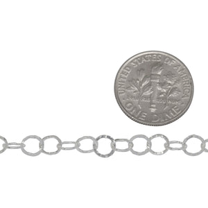 Sterling Silver 5.0mm Width / Length, Flat Hammered Circle Chain. Price per: 1 Foot.