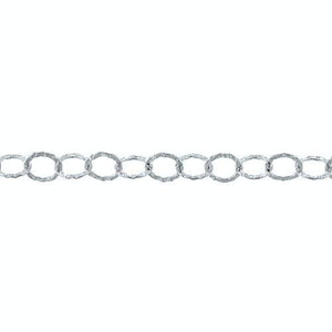 Sterling Silver 5.0mm Width / Length, Flat Hammered Circle Chain. Price per: 1 Foot.