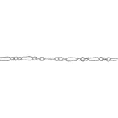 Sterling Silver Three of 1.7mm Width by 2.0mm Length Small Smooth Oval Links With Middle Link Being Corrugated Oval Link, Followed by 1.7mm Width by 5.0mm Length Large Corrugated Oval Link, Long and Short Chain. Price per: 1 Foot.