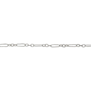 Sterling Silver Three of 1.7mm Width by 2.0mm Length Small Smooth Oval Links With Middle Link Being Corrugated Oval Link, Followed by 1.7mm Width by 5.0mm Length Large Corrugated Oval Link, Long and Short Chain. Price per: 1 Foot.