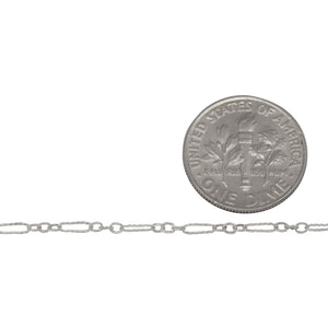 Sterling Silver Three of 1.7mm Width by 2.0mm Length Small Smooth Oval Links With Middle Link Being Corrugated Oval Link, Followed by 1.7mm Width by 5.0mm Length Large Corrugated Oval Link, Long and Short Chain. Price per: 1 Foot.