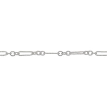 Load image into Gallery viewer, Sterling Silver Three of 2.2mm Width by 2.7mm Length Smaller Smooth Oval Links With Middle Link Being Corrugated Oval Link, Followed by 2.0mm Width by 7.2mm Length Corrugated Elongated Link, Long and Short Chain. Price per: 1 Foot.
