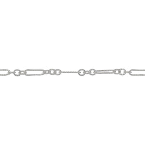 Sterling Silver Three of 2.2mm Width by 2.7mm Length Smaller Smooth Oval Links With Middle Link Being Corrugated Oval Link, Followed by 2.0mm Width by 7.2mm Length Corrugated Elongated Link, Long and Short Chain. Price per: 1 Foot.