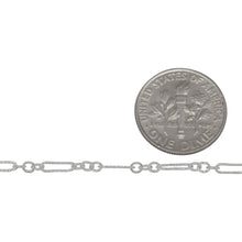 Load image into Gallery viewer, Sterling Silver Three of 2.2mm Width by 2.7mm Length Smaller Smooth Oval Links With Middle Link Being Corrugated Oval Link, Followed by 2.0mm Width by 7.2mm Length Corrugated Elongated Link, Long and Short Chain. Price per: 1 Foot.
