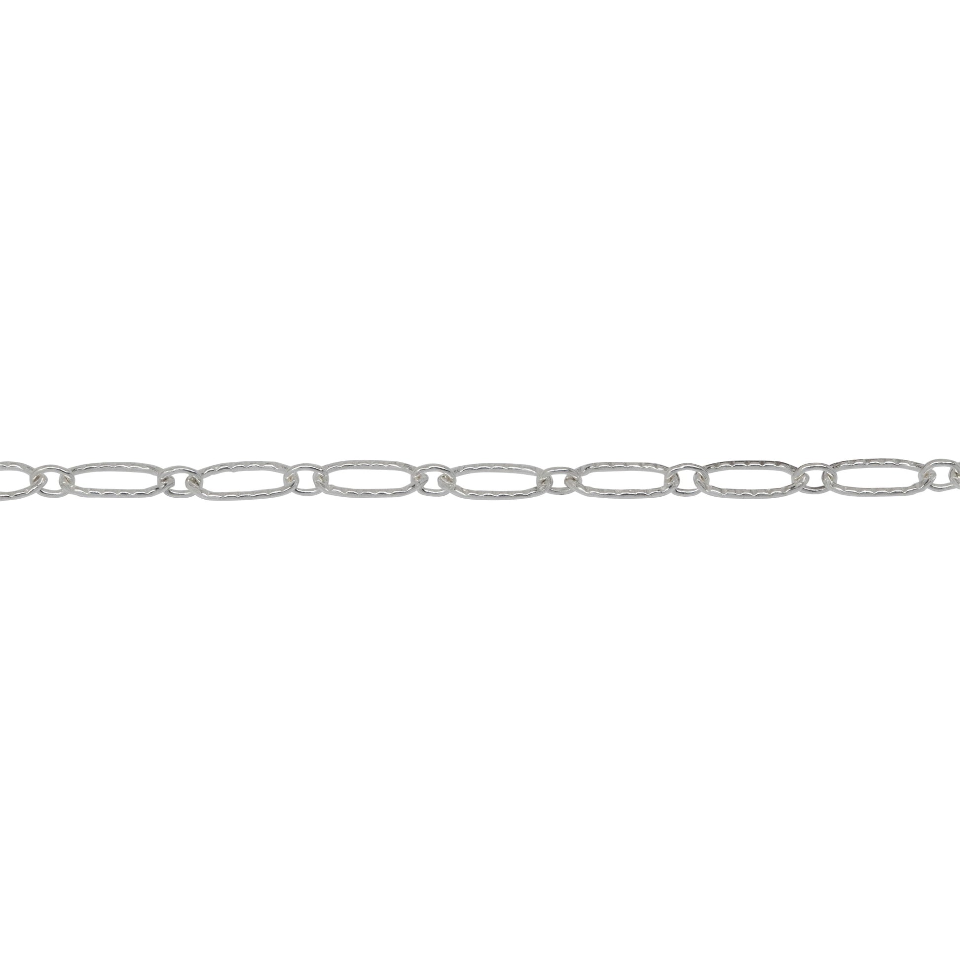Chain by Foot. Sterling Silver 2.5mm Width by 5.2mm Length Larger Corrugated Oval Link Followed by 1.8mm Width by 2.1mm Length Smaller Smooth Oval Link, Long and Short Chain. Price per: 1 Foot.