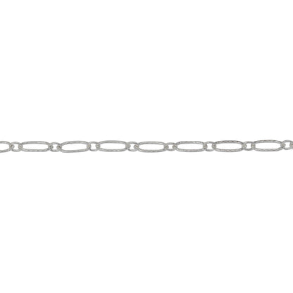 Chain by Foot. Sterling Silver 2.5mm Width by 5.2mm Length Larger Corrugated Oval Link Followed by 1.8mm Width by 2.1mm Length Smaller Smooth Oval Link, Long and Short Chain. Price per: 1 Foot.