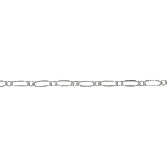 Chain by Foot. Sterling Silver 2.5mm Width by 5.2mm Length Larger Corrugated Oval Link Followed by 1.8mm Width by 2.1mm Length Smaller Smooth Oval Link, Long and Short Chain. Price per: 1 Foot.