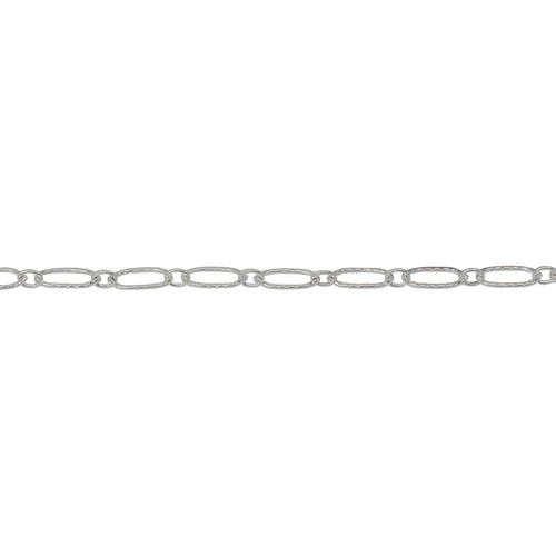 Chain by Foot. Sterling Silver 2.5mm Width by 5.2mm Length Larger Corrugated Oval Link Followed by 1.8mm Width by 2.1mm Length Smaller Smooth Oval Link, Long and Short Chain. Price per: 1 Foot.