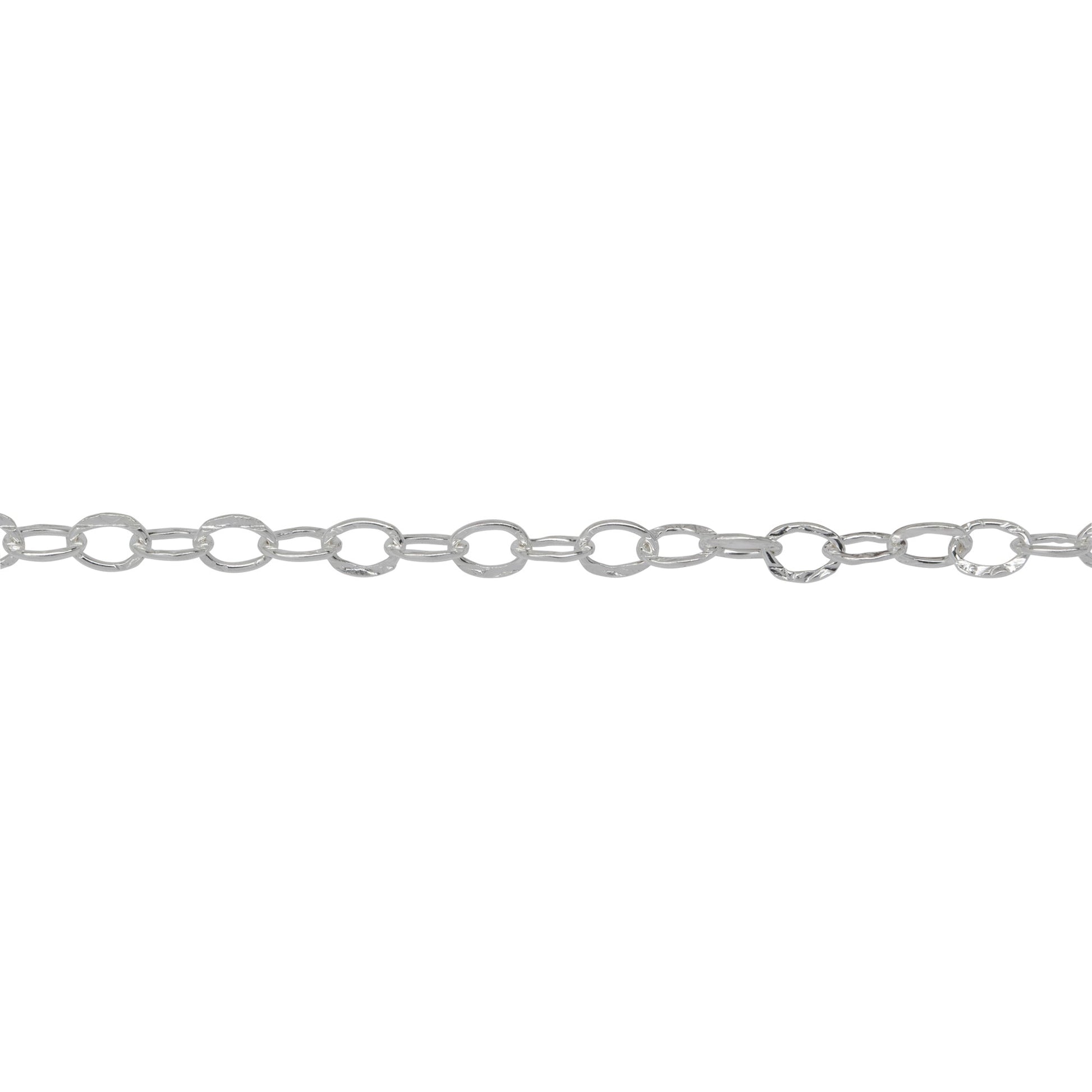 Chain by Foot. Sterling Silver 2.5mm width by 3.6mm length, Hammered Cable Chain. Price per: 1 Foot.