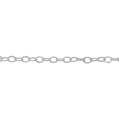 Chain by Foot. Sterling Silver 2.5mm width by 3.6mm length, Hammered Cable Chain. Price per: 1 Foot.