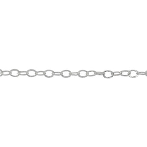 Chain by Foot. Sterling Silver 2.5mm width by 3.6mm length, Hammered Cable Chain. Price per: 1 Foot.