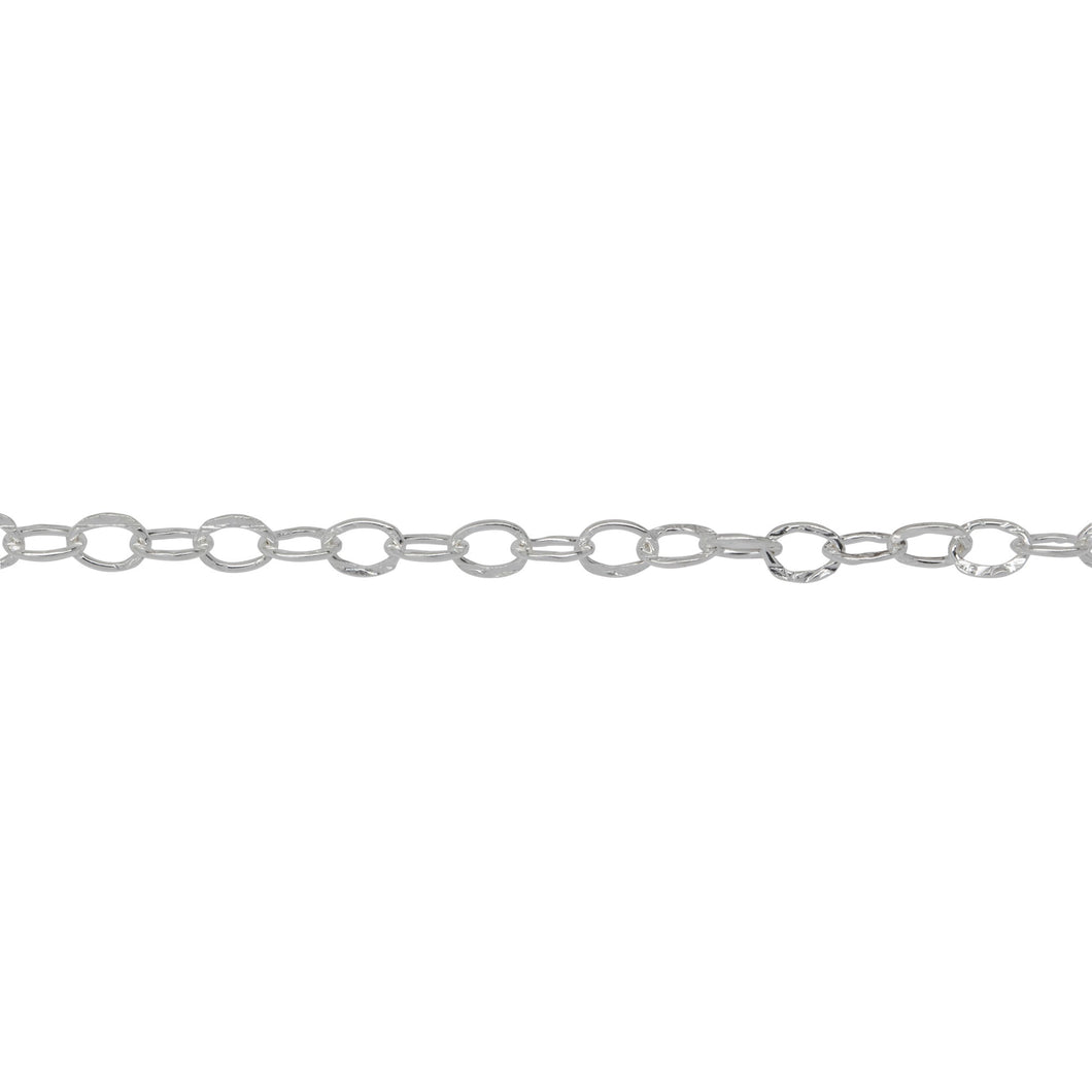 Chain by Foot. Sterling Silver 2.5mm width by 3.6mm length, Hammered Cable Chain. Price per: 1 Foot.