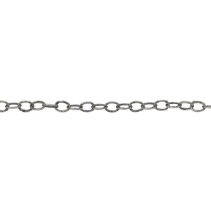 Sterling Silver Oxidized 2.5mm width by 3.6mm length, Hammered Cable Chain. Price per: 1 Foot.