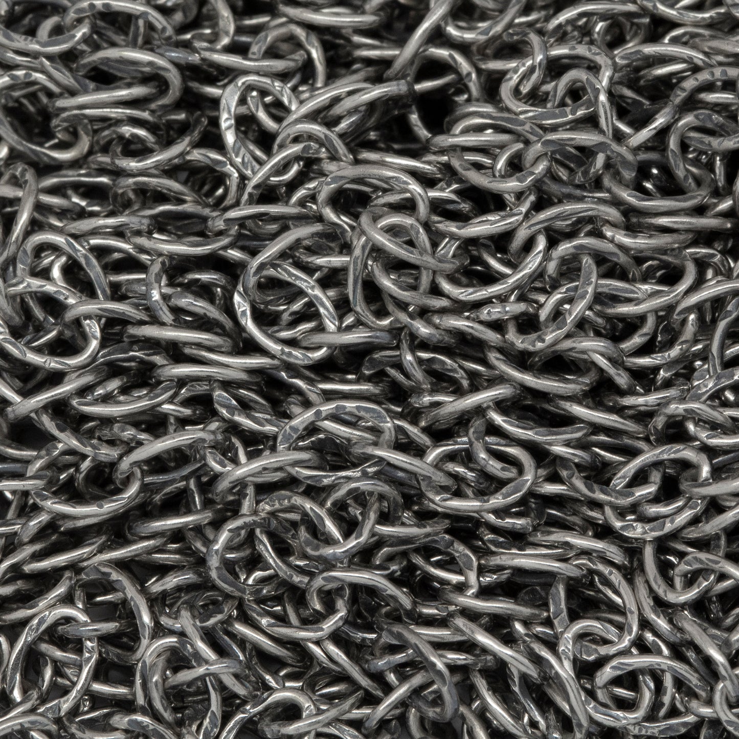 Sterling Silver Oxidized 2.5mm width by 3.6mm length, Hammered Cable Chain. Price per: 1 Foot.