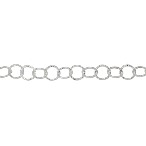 Chain by Foot. Sterling Silver 5.00mm Width / Length Hammered Wire, Circle Chain. Price per: 1 Foot.