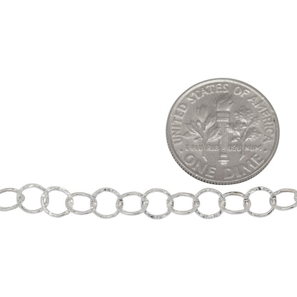 Sterling Silver 5.00mm Width / Length Hammered Wire, Circle Chain. Price per: 1 Foot.