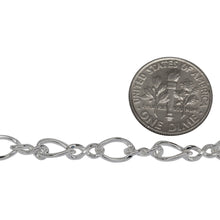 Load image into Gallery viewer, Sterling Silver 5.5mm Width by 8.2mm Length Flat Oval Curb Link connected to 3.8mm Width by 8.0mm Length Figure 8 Link, Figure 8 Chain. Price per: 1 Foot.
