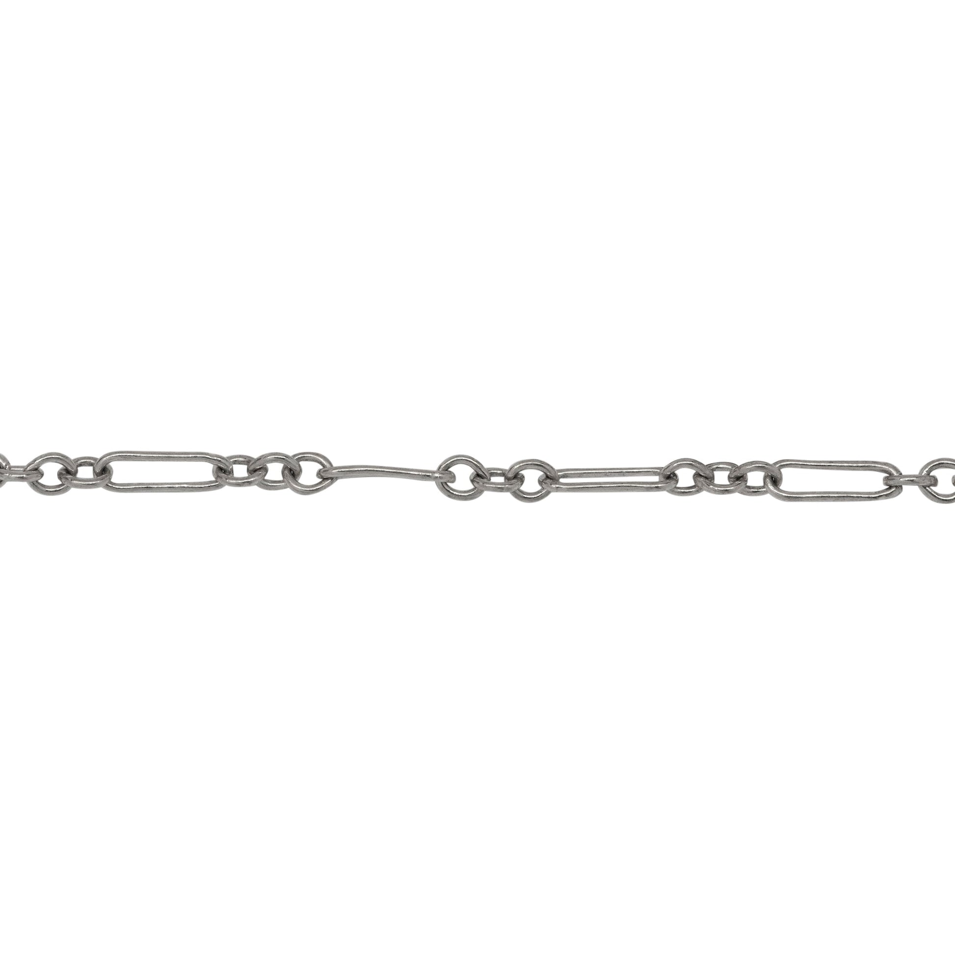 Chain by Foot. Sterling Silver One of 2.0mm width by 7.0mm length Smooth Long Link Followed by Three of 2.2mm width by 2.6mm length Smaller Smooth Oval Links, Long and Short Chain. Price per: 1 Foot.