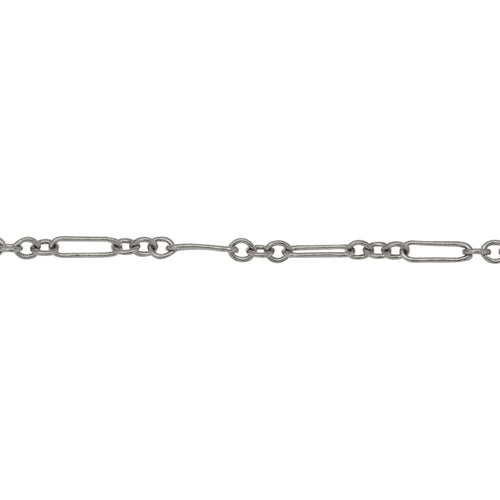 Chain by Foot. Sterling Silver One of 2.0mm width by 7.0mm length Smooth Long Link Followed by Three of 2.2mm width by 2.6mm length Smaller Smooth Oval Links, Long and Short Chain. Price per: 1 Foot.