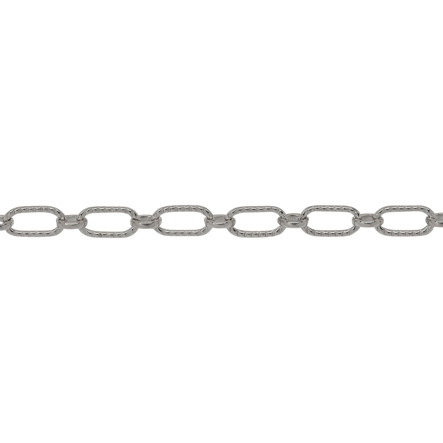 Sterling Silver One of 3.2mm Width by 6.3mm Length Corrugated Elongated Oval Link Followed by One of 2.6mm Width by 3.1mm Length Smaller Smooth Oval Link, Long and Short Chain. Price per: 1 Foot.