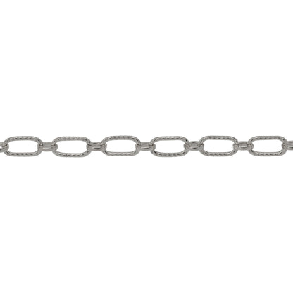 Sterling Silver One of 3.2mm Width by 6.3mm Length Corrugated Elongated Oval Link Followed by One of 2.6mm Width by 3.1mm Length Smaller Smooth Oval Link, Long and Short Chain. Price per: 1 Foot.