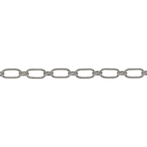 Sterling Silver One of 3.2mm Width by 6.3mm Length Corrugated Elongated Oval Link Followed by One of 2.6mm Width by 3.1mm Length Smaller Smooth Oval Link, Long and Short Chain. Price per: 1 Foot.