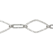 Load image into Gallery viewer, Chain by Foot. Sterling Silver 16.1mm Width 28.2mm Length Hammered Diamond Shaped Link Followed by 5.0mm Width by 15.7mm Length Hammered Elongated Oval Link Connected by 5.6mm Closed Ring, Fancy Long and Short Chain. Price per: 1 Foot.
