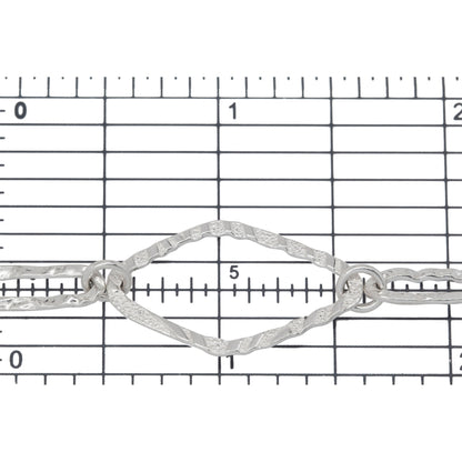 Sterling Silver 16.1mm Width 28.2mm Length Hammered Diamond Shaped Link Followed by 5.0mm Width by 15.7mm Length Hammered Elongated Oval Link Connected by 5.6mm Closed Ring, Fancy Long and Short Chain. Price per: 1 Foot.