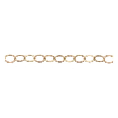 14kt Gold Filled 1.10mm Width by 1.60mm Length, Flat Cable Chain. Price per: 1 Foot.