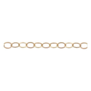 14kt Gold Filled 1.10mm Width by 1.60mm Length, Flat Cable Chain. Price per: 1 Foot.