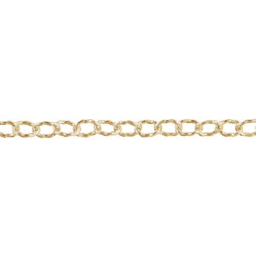 14kt Gold Filled 2.2mm Width by 2.7mm Length, Hammered Cable Chain. Price per: 1 Foot.