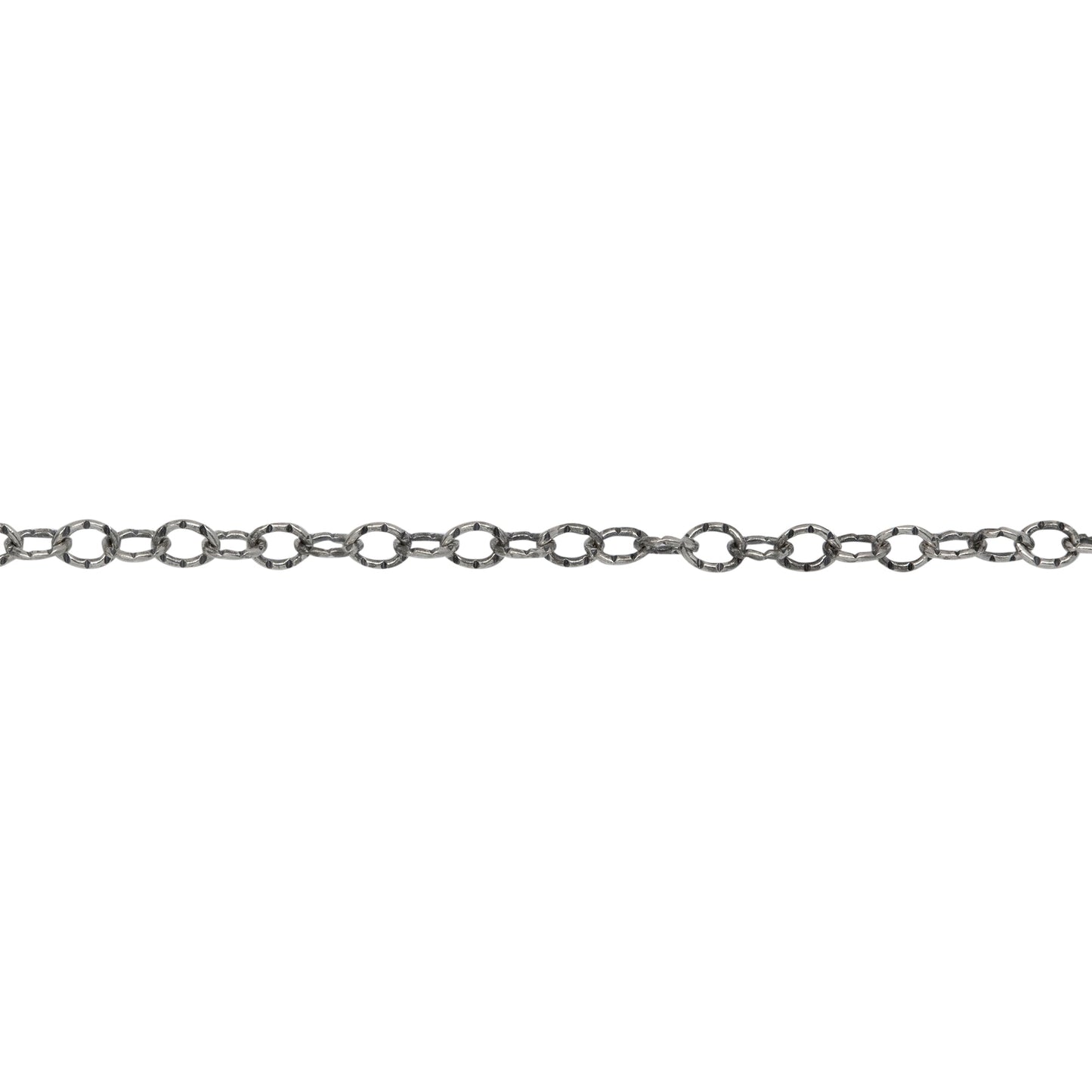 Chain by Foot. Sterling Silver Oxidized 2.2mm Width by 2.7mm Length, Hammered Cable Chain. Price per: 1 Foot.