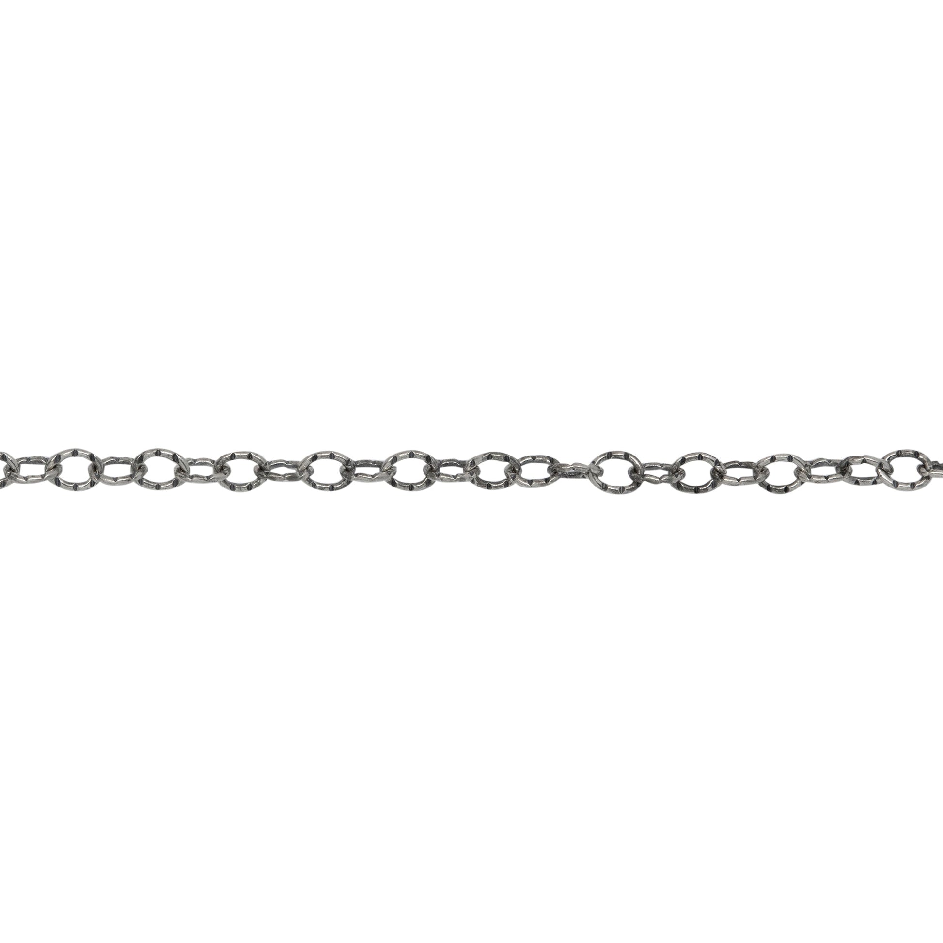 Chain by Foot. Sterling Silver Oxidized 2.2mm Width by 2.7mm Length, Hammered Cable Chain. Price per: 1 Foot.