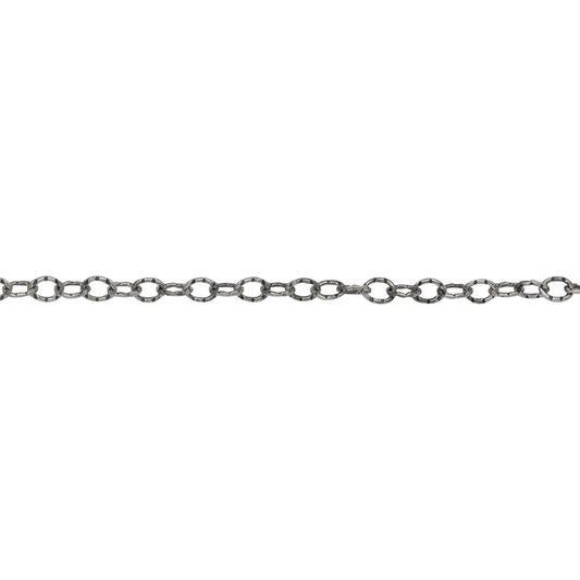 Chain by Foot. Sterling Silver Oxidized 2.2mm Width by 2.7mm Length, Hammered Cable Chain. Price per: 1 Foot.