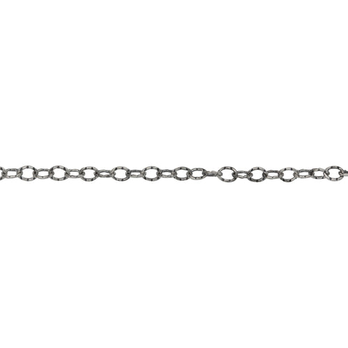 Chain by Foot. Sterling Silver Oxidized 2.2mm Width by 2.7mm Length, Hammered Cable Chain. Price per: 1 Foot.