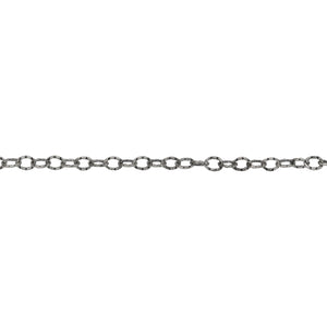 Chain by Foot. Sterling Silver Oxidized 2.2mm Width by 2.7mm Length, Hammered Cable Chain. Price per: 1 Foot.