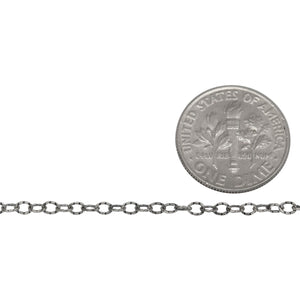 Sterling Silver Oxidized 2.2mm Width by 2.7mm Length, Hammered Cable Chain. Price per: 1 Foot.