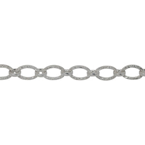 Sterling Silver 4.8mm Width by 7.2mm Length, Hammered Oval Links Followed by 3.75mm Width / Length Rolo Links, Hammered Long and Short Chain. Price per: 1 Foot.