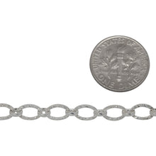 Load image into Gallery viewer, Sterling Silver 4.8mm Width by 7.2mm Length, Hammered Oval Links Followed by 3.75mm Width / Length Rolo Links, Hammered Long and Short Chain. Price per: 1 Foot.
