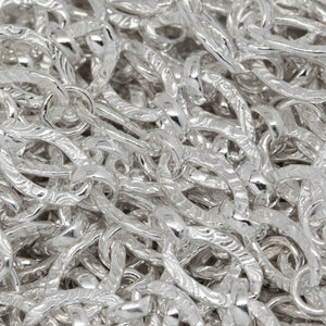 Sterling Silver 4.8mm Width by 7.2mm Length, Hammered Oval Links Followed by 3.75mm Width / Length Rolo Links, Hammered Long and Short Chain. Price per: 1 Foot.