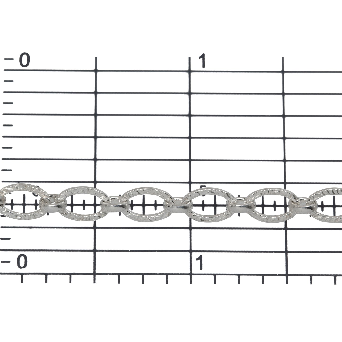 Sterling Silver 4.8mm Width by 7.2mm Length, Hammered Oval Links Followed by 3.75mm Width / Length Rolo Links, Hammered Long and Short Chain. Price per: 1 Foot.