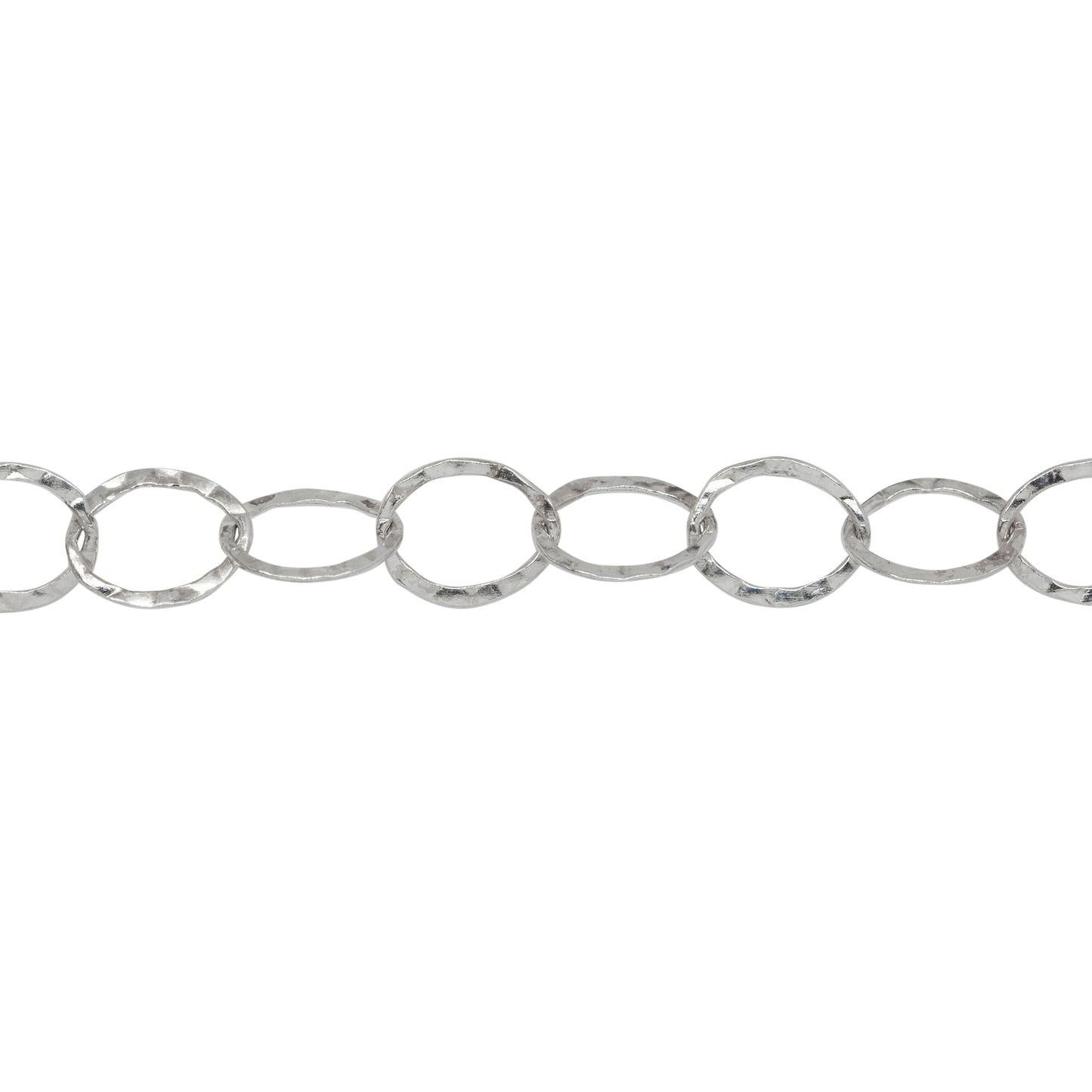 Chain by Foot. Sterling Silver 6.2mm Width by 7.7mm Length, Hammered Oval Cable Chain. Price per: 1 Foot.
