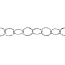 Load image into Gallery viewer, Chain by Foot. Sterling Silver 6.2mm Width by 7.7mm Length, Hammered Oval Cable Chain. Price per: 1 Foot.
