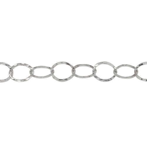Chain by Foot. Sterling Silver 6.2mm Width by 7.7mm Length, Hammered Oval Cable Chain. Price per: 1 Foot.