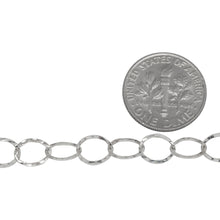 Load image into Gallery viewer, Sterling Silver 6.2mm Width by 7.7mm Length, Hammered Oval Cable Chain. Price per: 1 Foot.
