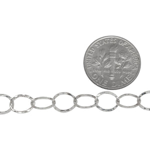 Sterling Silver 6.2mm Width by 7.7mm Length, Hammered Oval Cable Chain. Price per: 1 Foot.