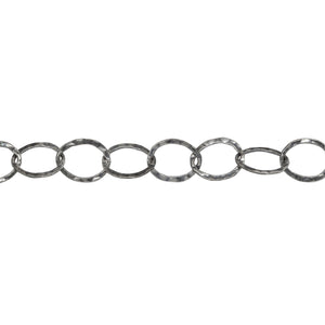 Sterling Silver Oxidized 6.2mm Width by 7.7mm Length, Hammered Oval Cable Chain. Price per: 1 Foot.