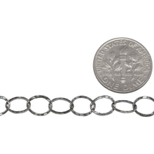 Load image into Gallery viewer, Sterling Silver Oxidized 6.2mm Width by 7.7mm Length, Hammered Oval Cable Chain. Price per: 1 Foot.
