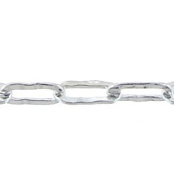 Sterling Silver 2.9mm Width by 6.7mm Length, Hammered Elongated Cable Chain. Price per: 1 Foot.